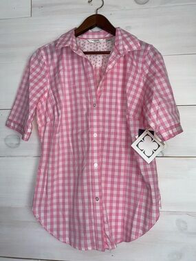 Liz Claiborne Pink & White Gingham Short Sleeve Button-Up Shirt - Size 8